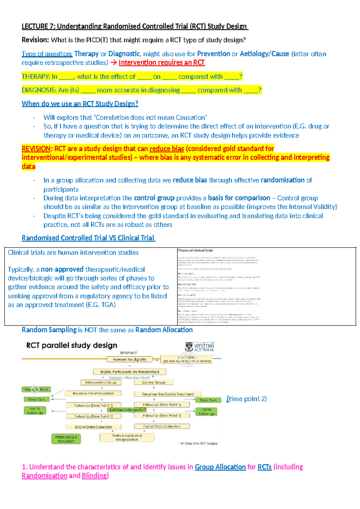 LECTURE 7: RCT Study Design & Data Analysis Overview (IMED2003) - Studocu