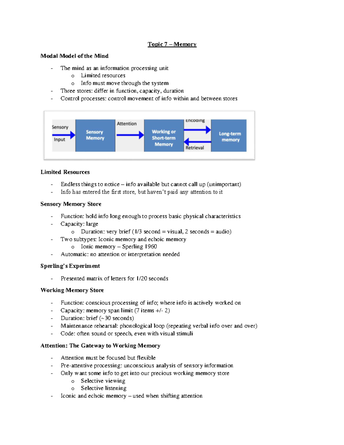 Psych 101: Topic 7 - Memory Modal Model of the Mind - Studocu