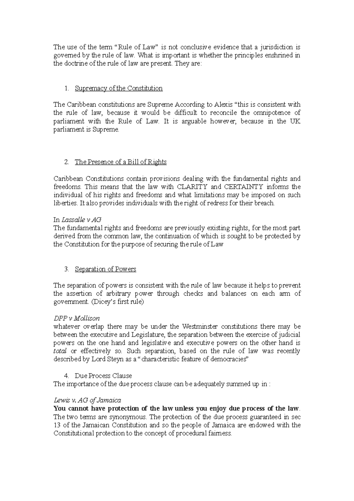 UWI LAW 101: Rule of Law Overview and Key Principles Notes - Studocu