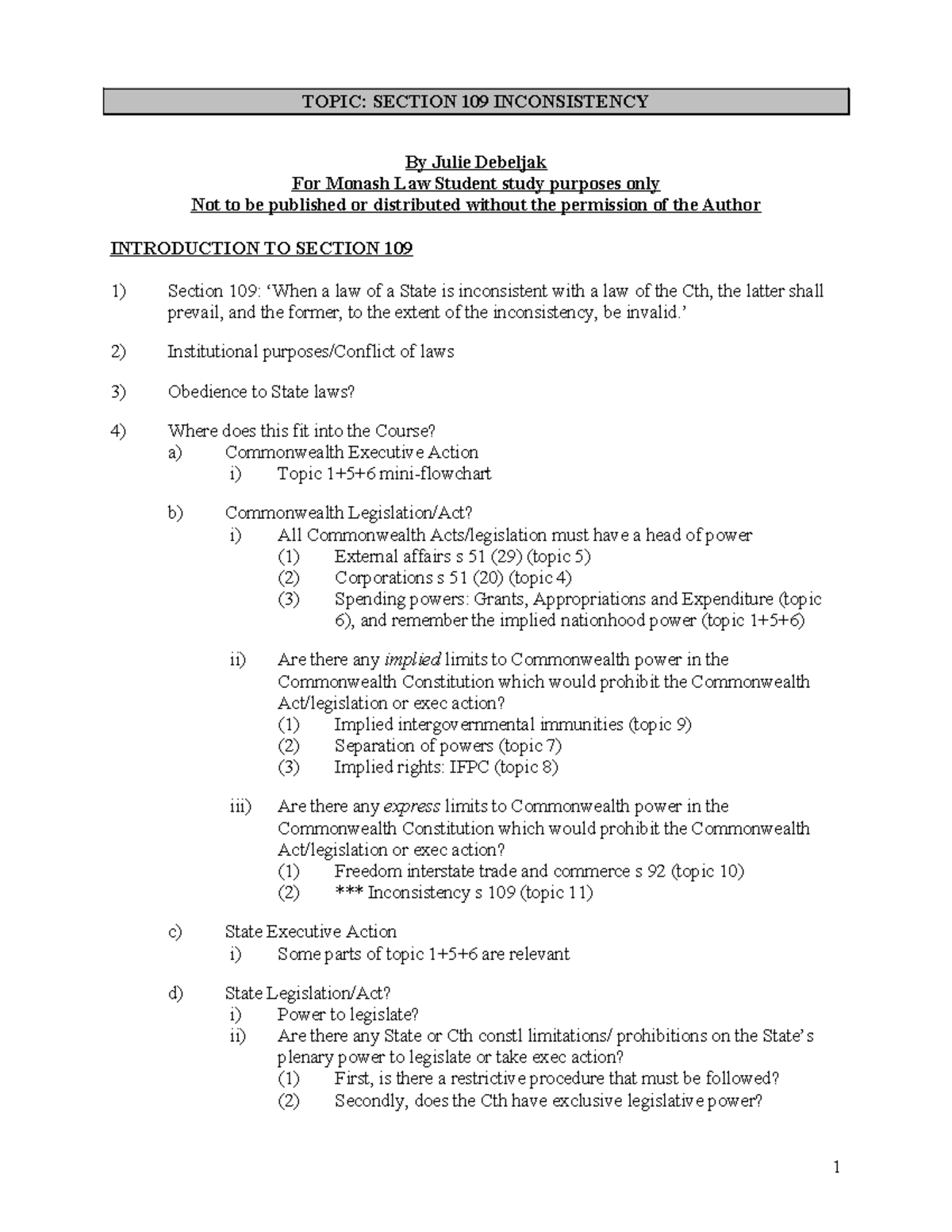 Lecture Topic 11: Understanding Section 109 Inconsistency in Law - Studocu