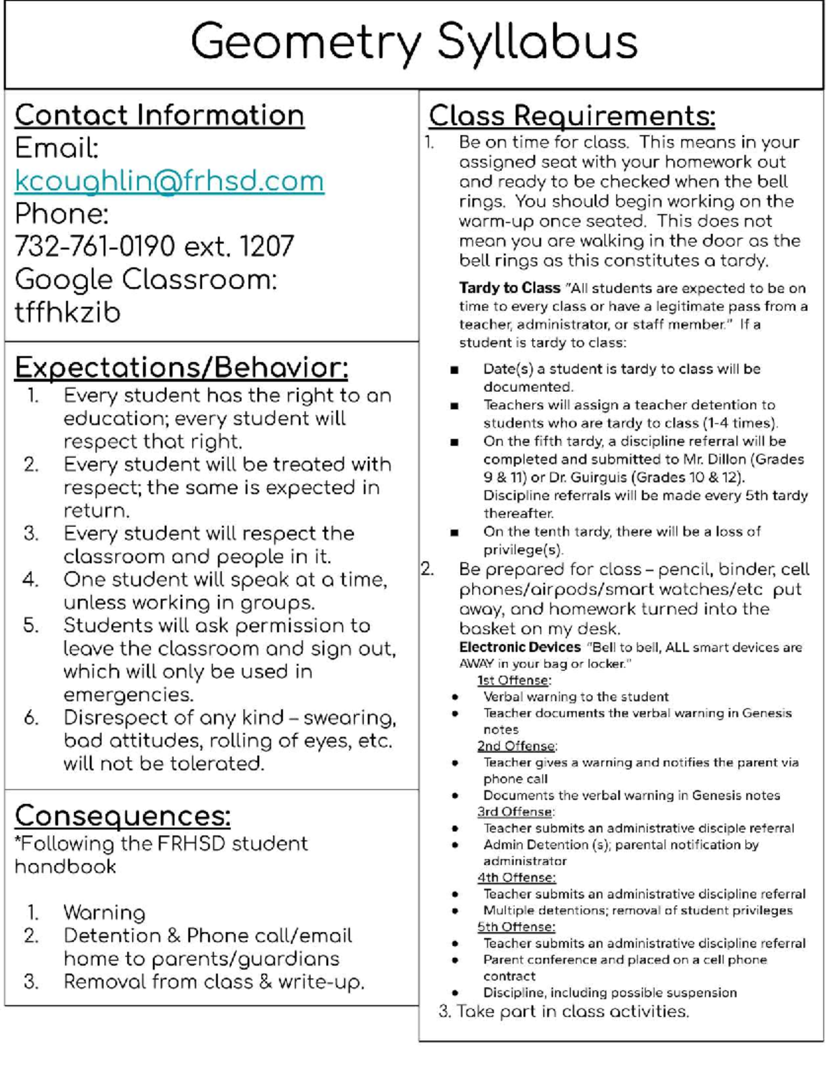 KC 25-26 Geometry 5 Syllabus: Class Policies & Requirements - Studocu