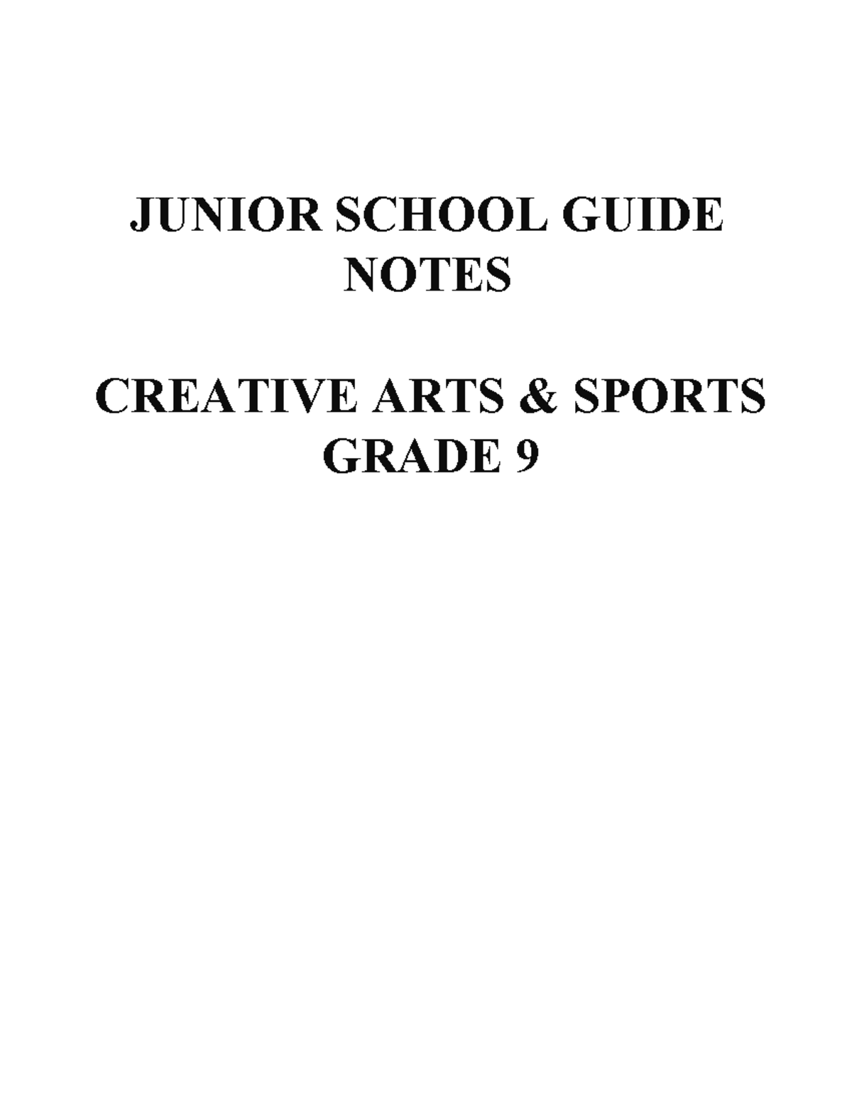 Grade 9 Creative Arts & Sports Teaching Notes Guide - Studocu