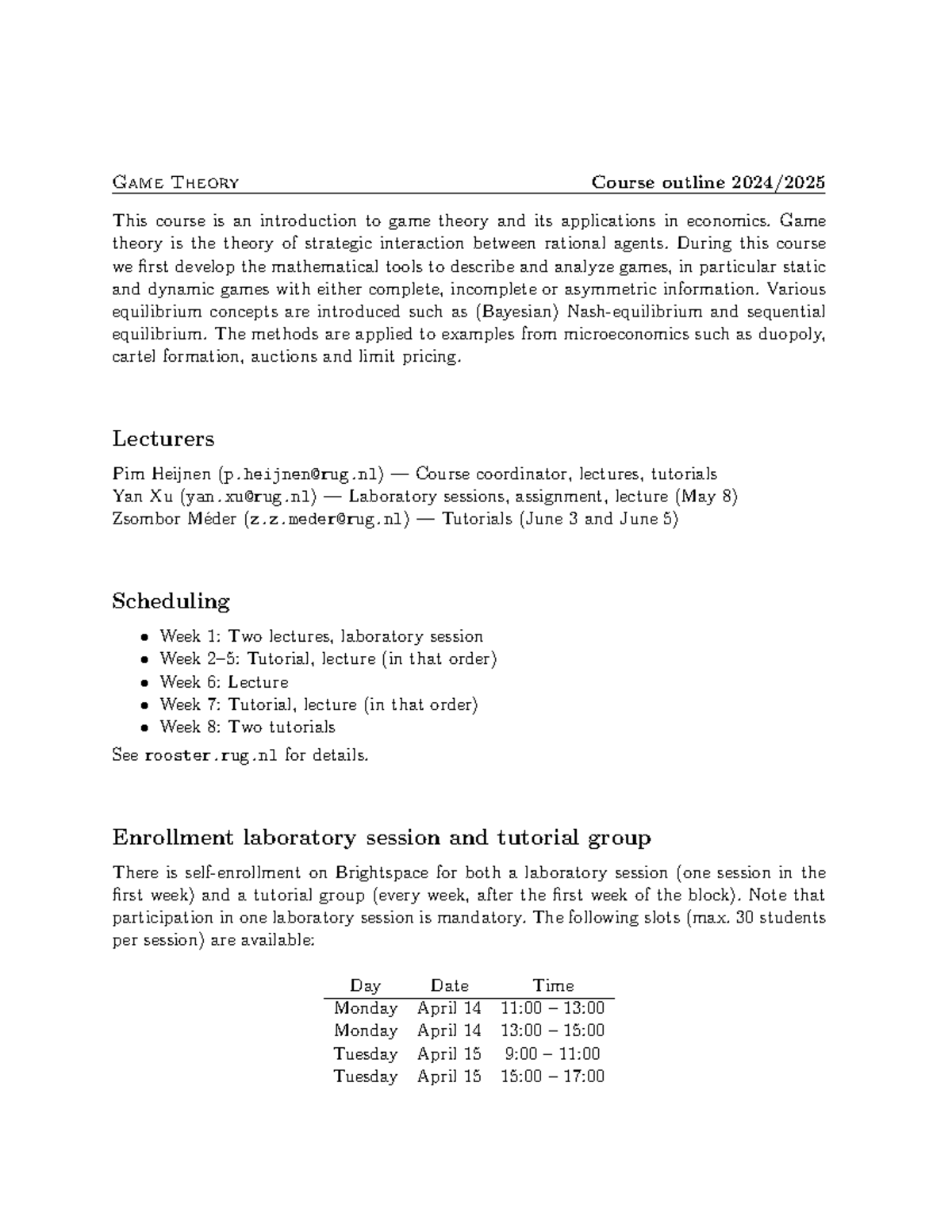 Game Theory Course Outline (GT 101): Syllabus and Schedule Details ...