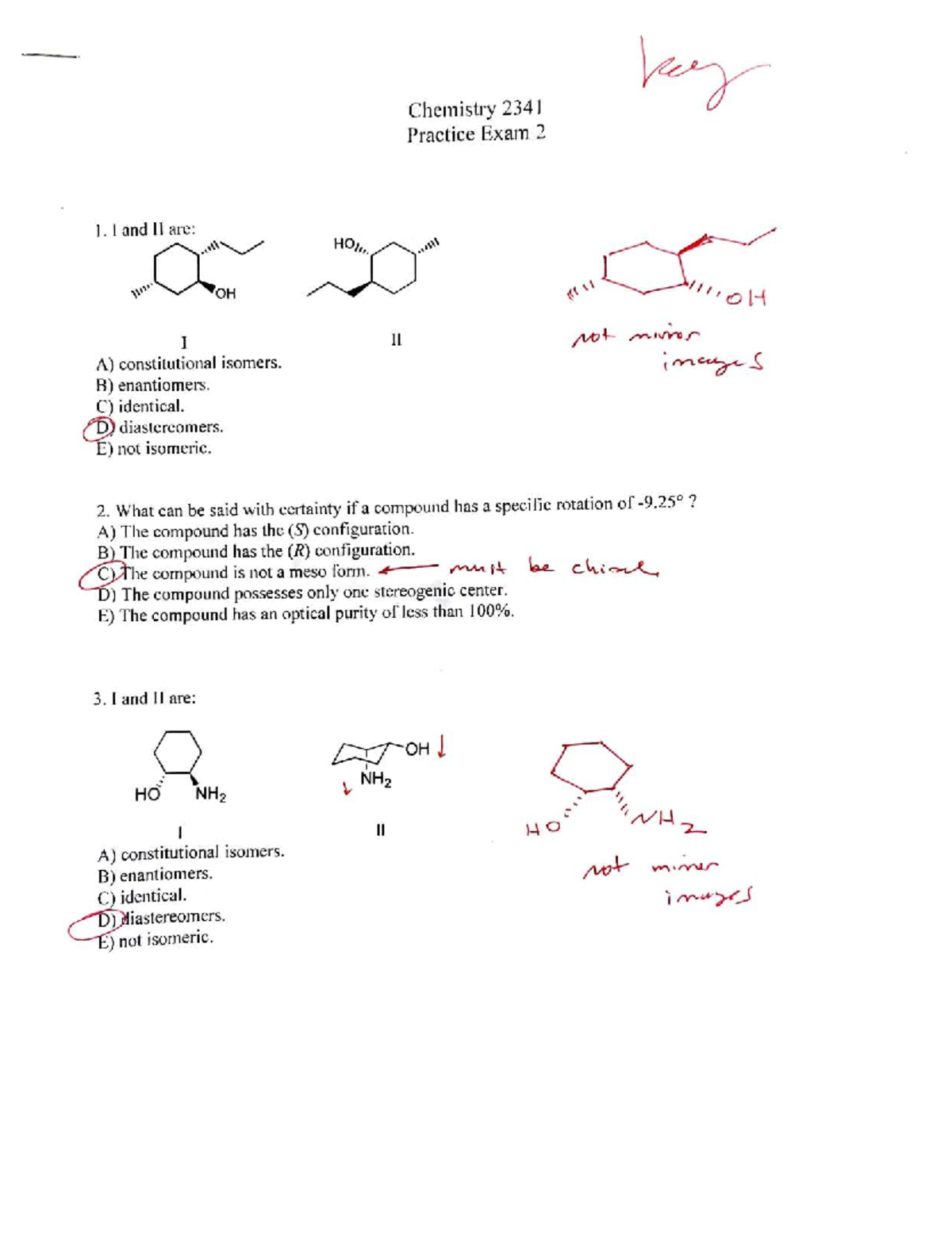 Chemistry 2341 Practice Exam 2 Key: Solutions & Explanations - Studocu