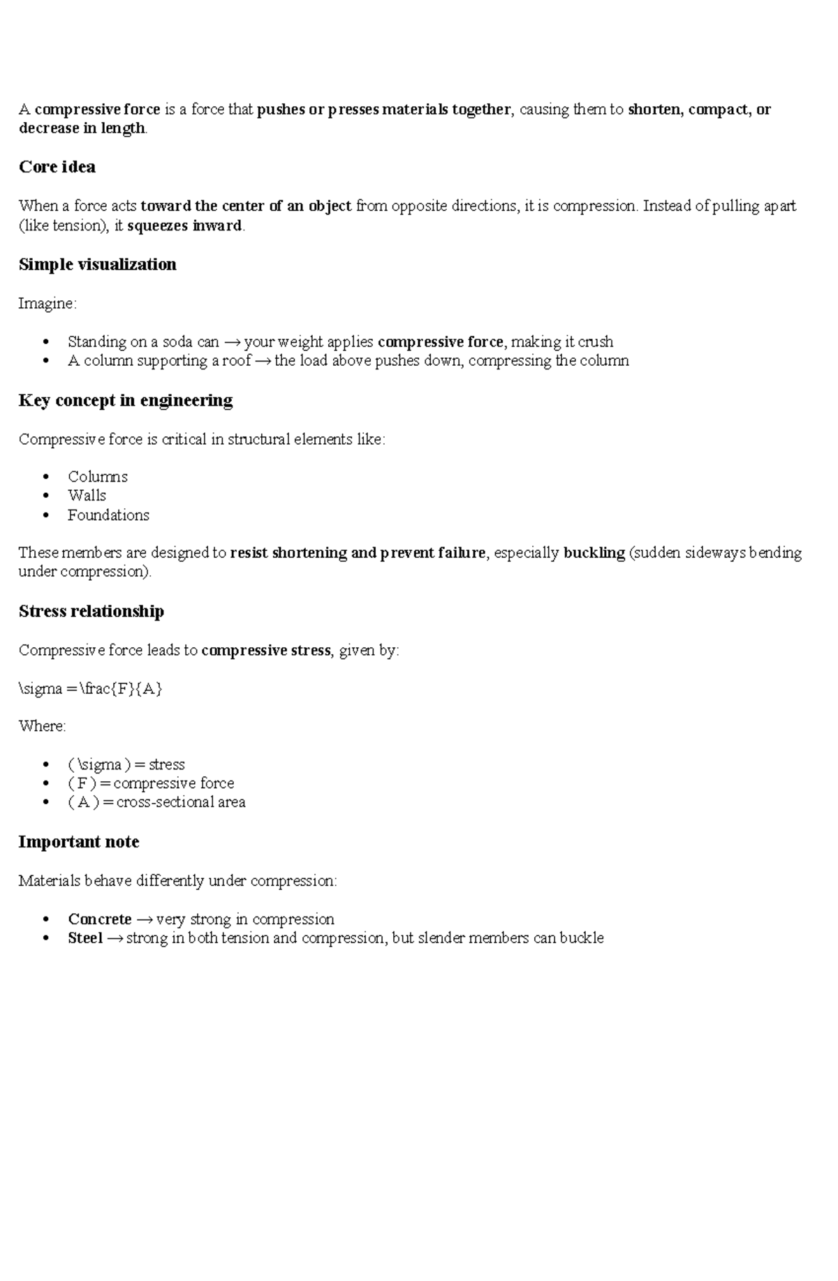 Compression - ENGR 101 LECTURE NOTES on Compressive Forces - Studocu