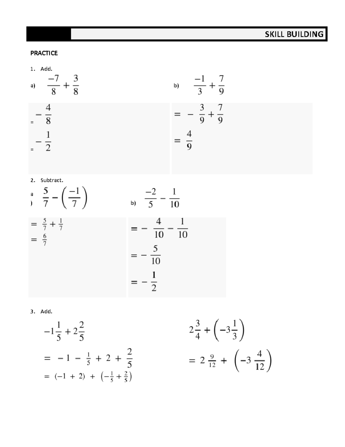 Answer Key for Worksheet- Working With Fractions - MATH 1135 - SKILL ...