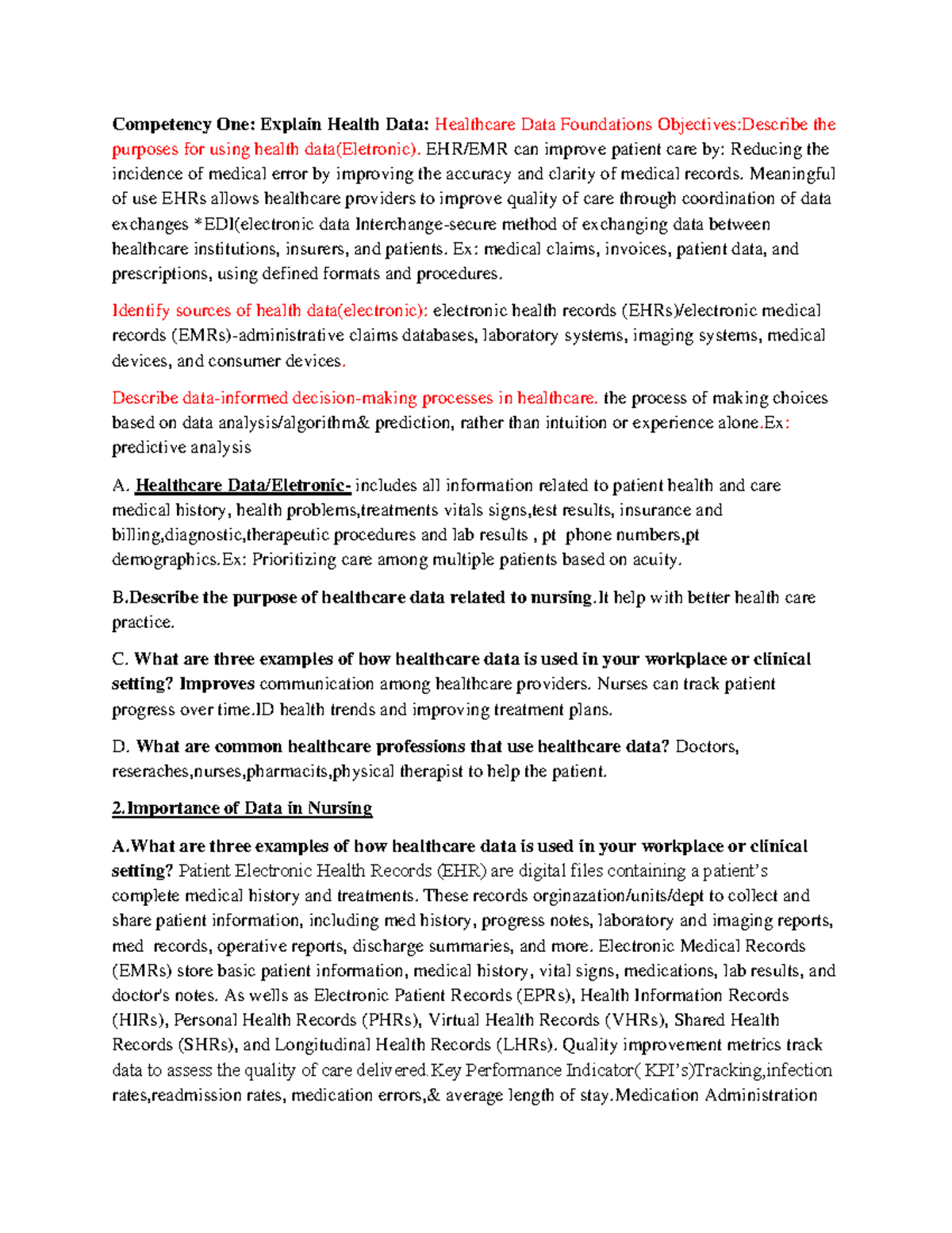 Competency One: Health Data Foundations Study Guide (D220) - Studocu