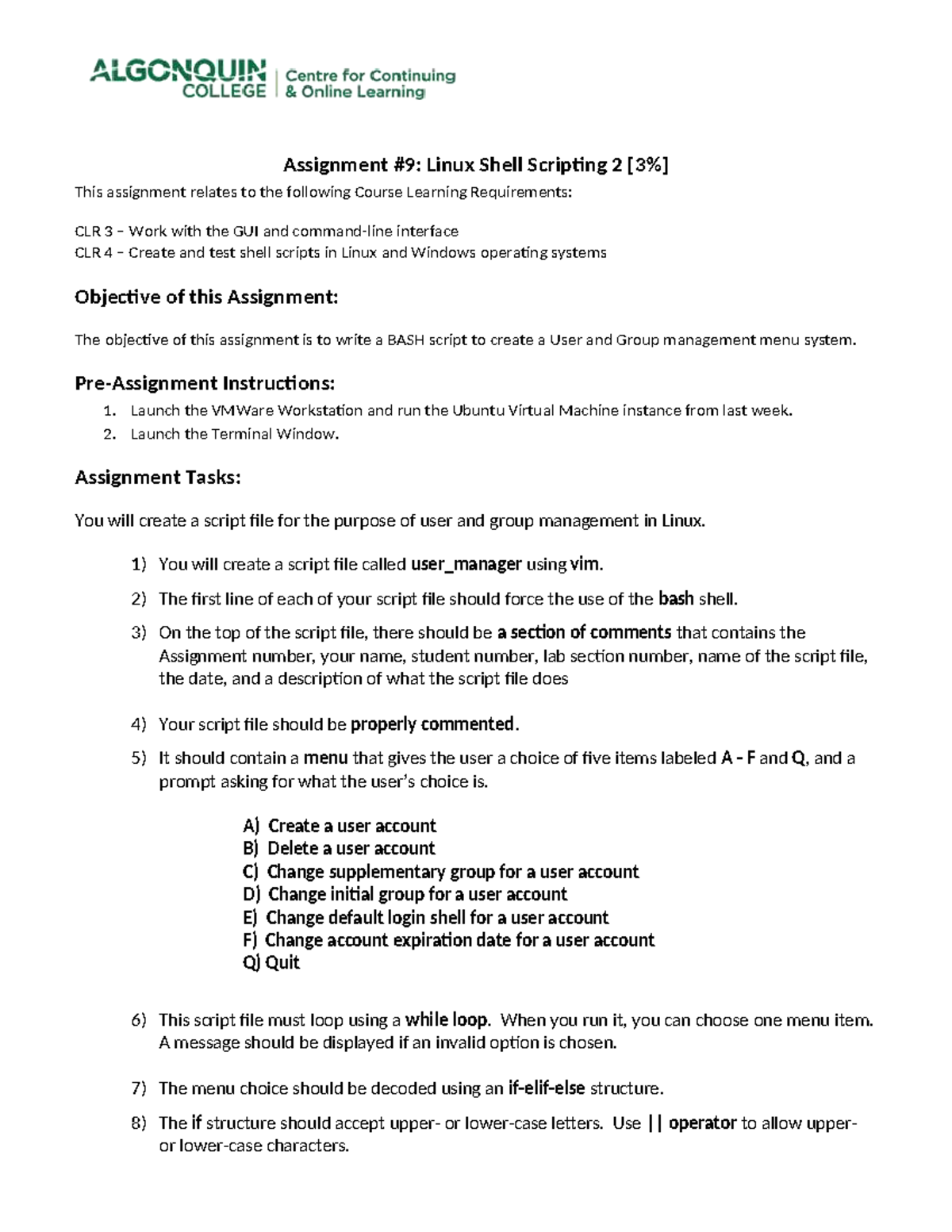 Assignment #9: Linux Shell Scripting 2 - User & Group Management Menu ...