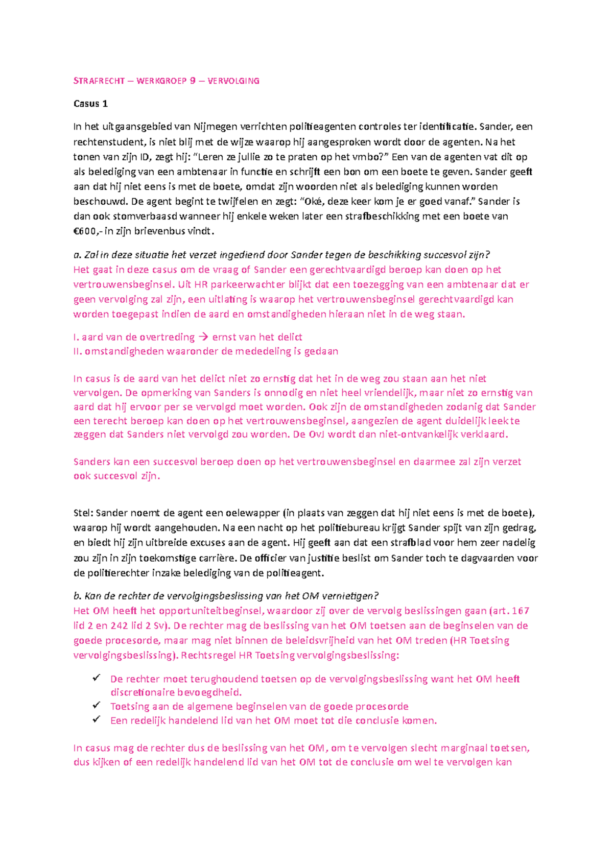 Strafrecht WG 9: Casusstudies over Vervolging en Rechtsbeginselen ...