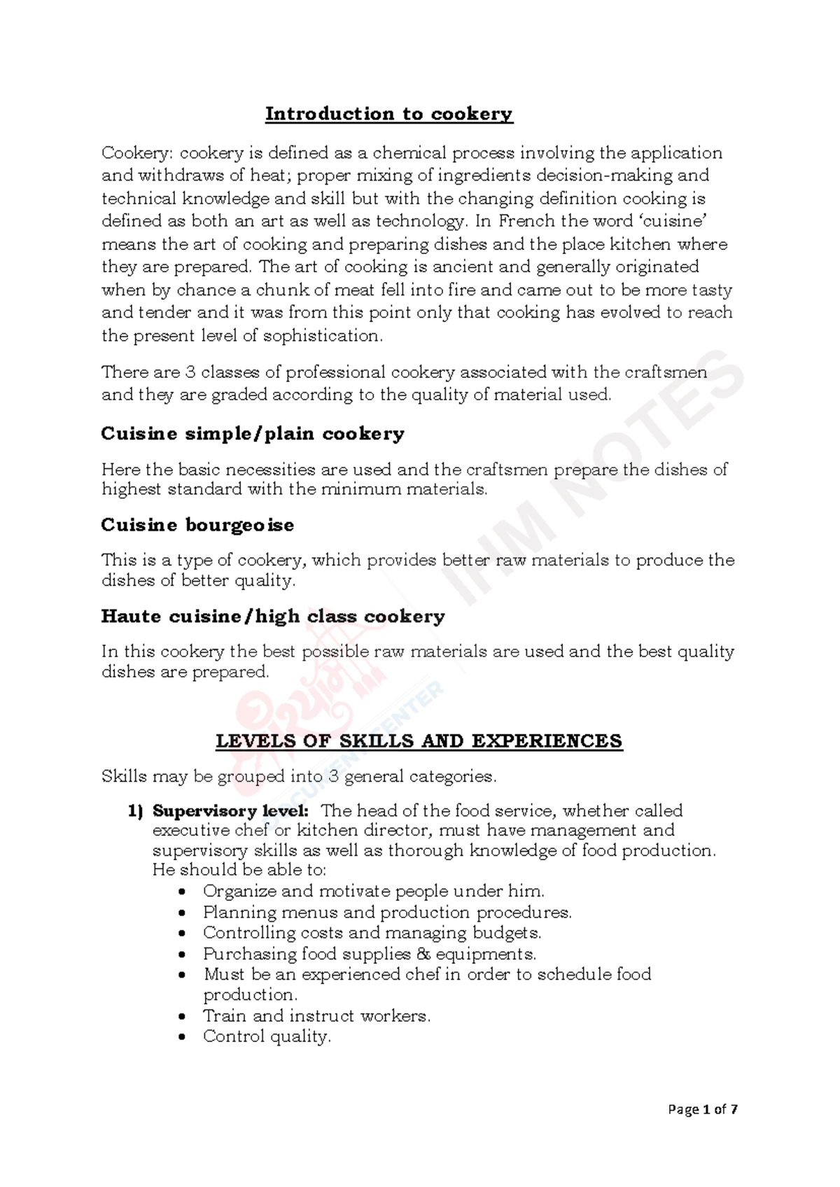 UNIT 1 Introduction TO Cookery - Introduction to cookery Cookery ...