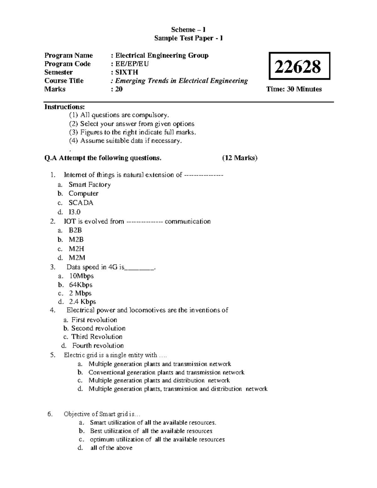 Scheme I Sample Question Paper I (22628) - Emerging Trends in ...
