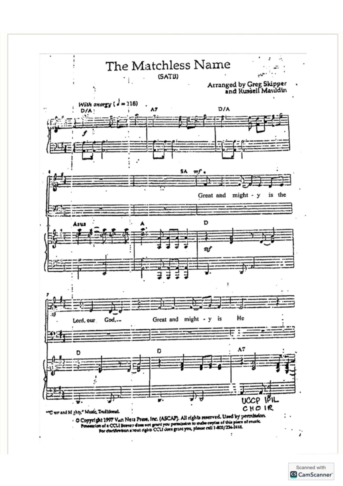 The Matchless Name (SATB) - Music Arrangement by Skipper & Maiddin ...