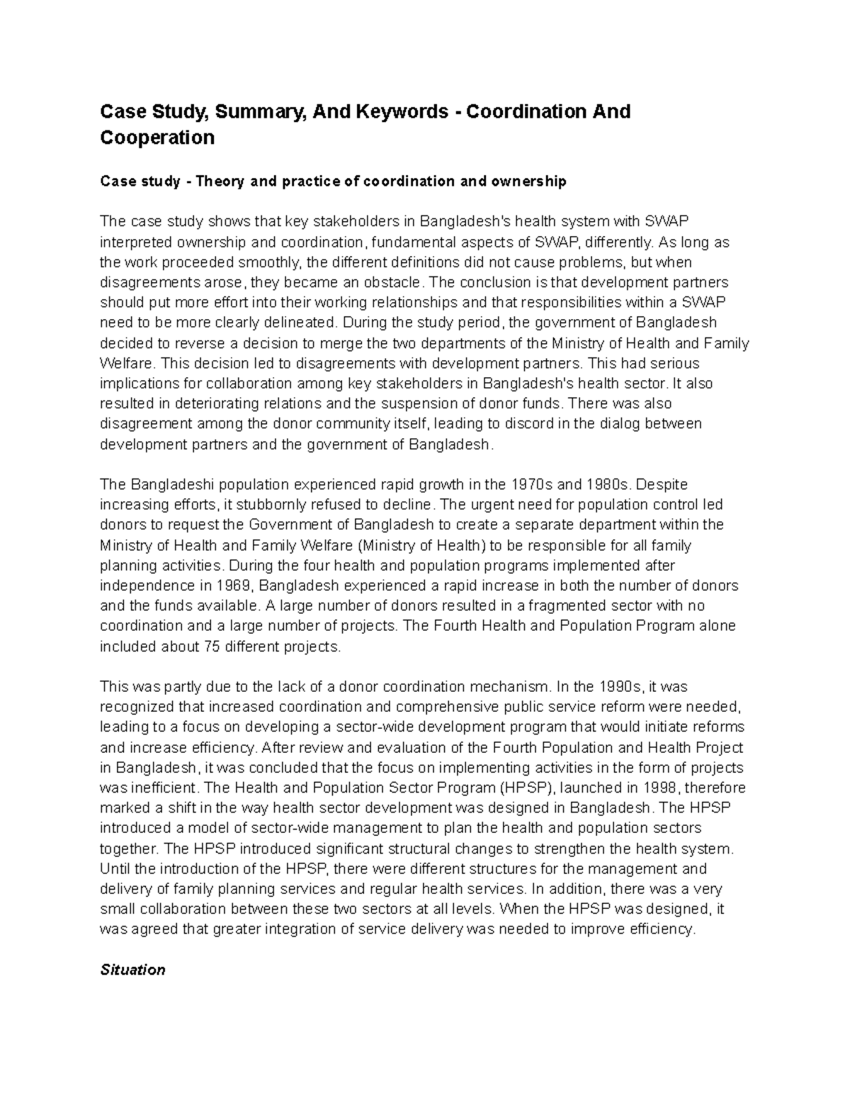 Case Study - Coordination and Cooperation in Bangladesh's Health Sector ...