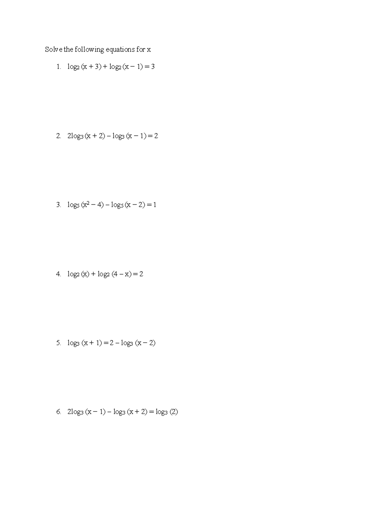 Log Laws - W:S 7 - Practice Questions for Logarithmic Equations - Studocu