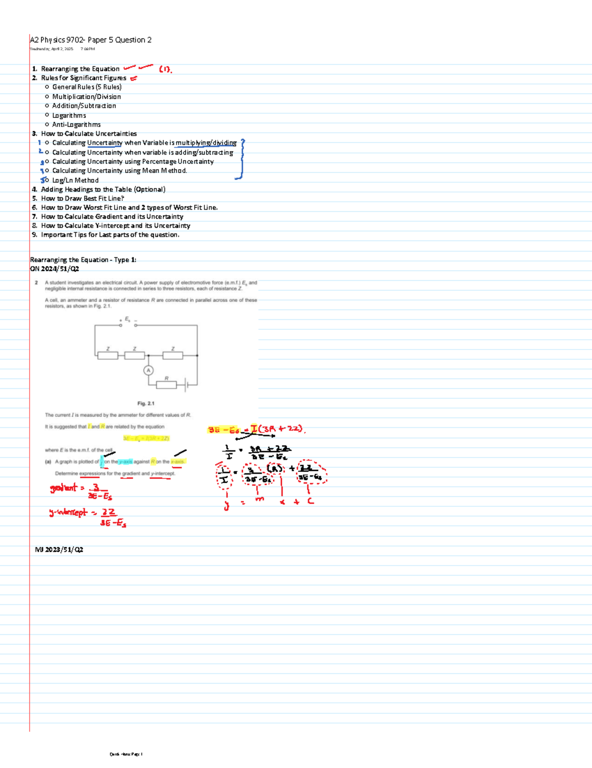A2 Physics 9702 - Paper 5 Question 2 Key Concepts and Tips - Studocu