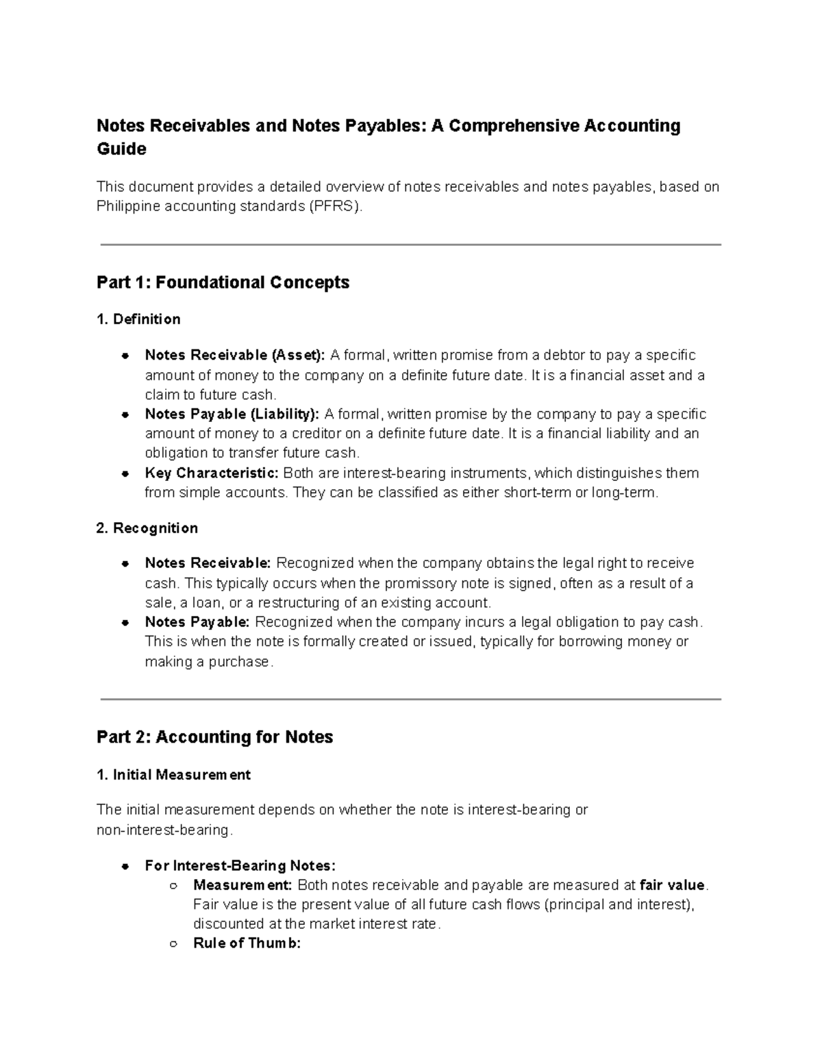 PFRS 101: Notes Receivables & Payables - Accounting Overview - Studocu