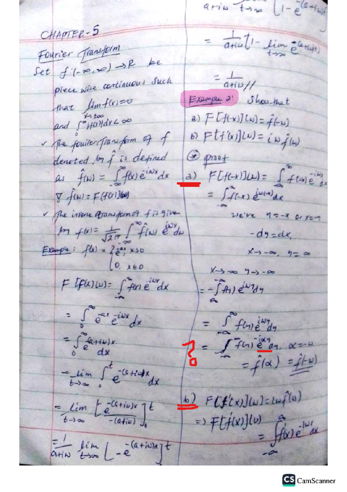 PDE Chapter 5 - Fourier Transform Concepts and Examples - Studocu