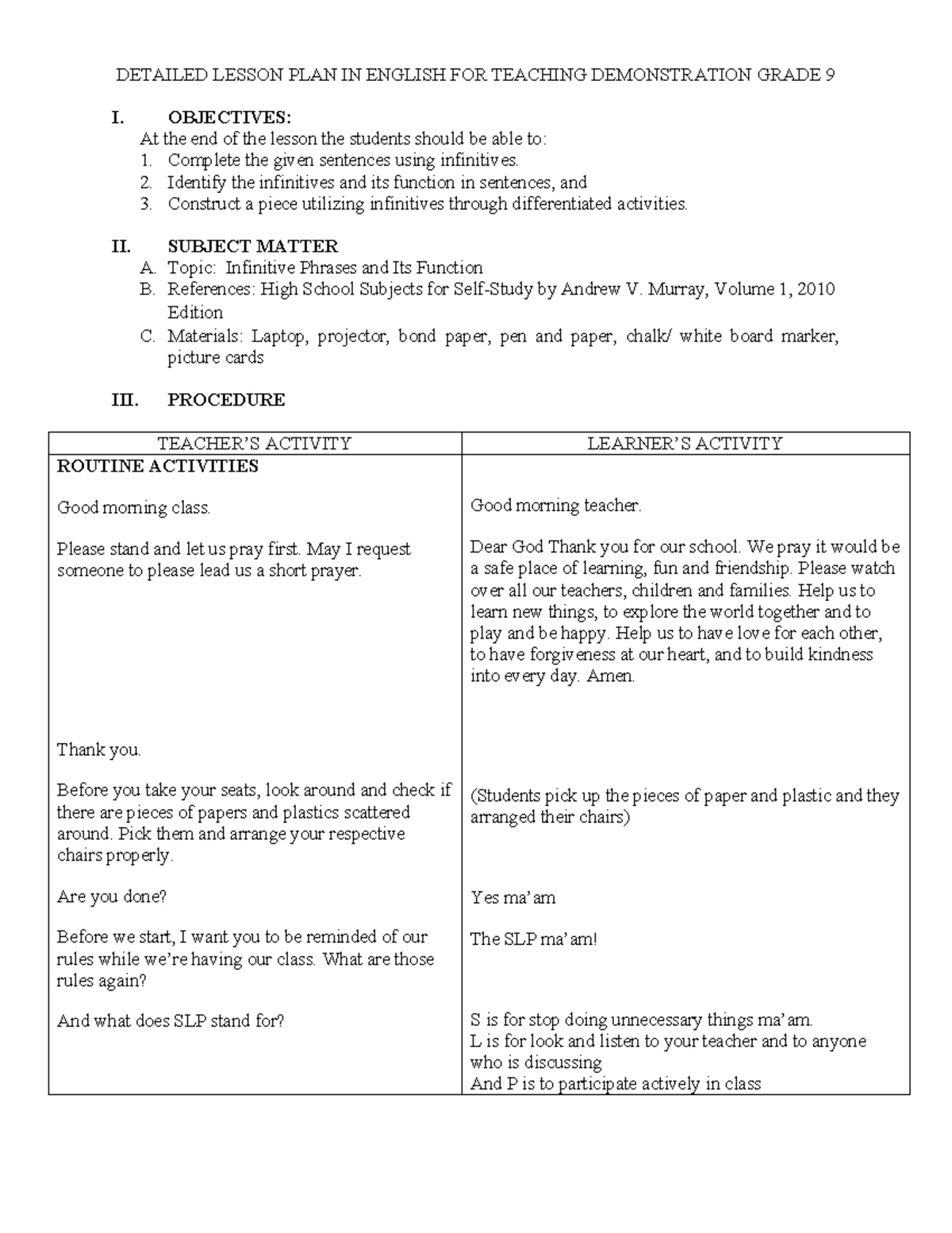 English 9 Lesson Plan: Exploring Characters in Romeo and Juliet - Studocu