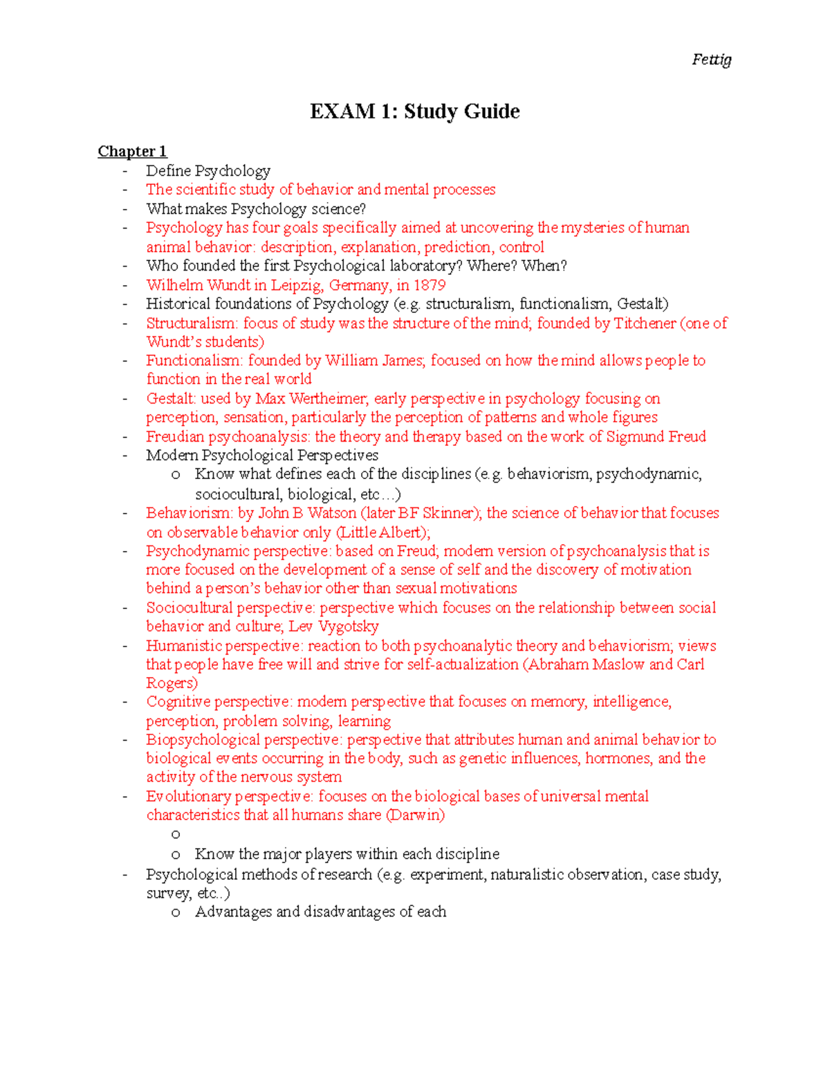 Psych 101: Exam 1 Study Guide - Lecture Notes 1-3 Overview - Studocu