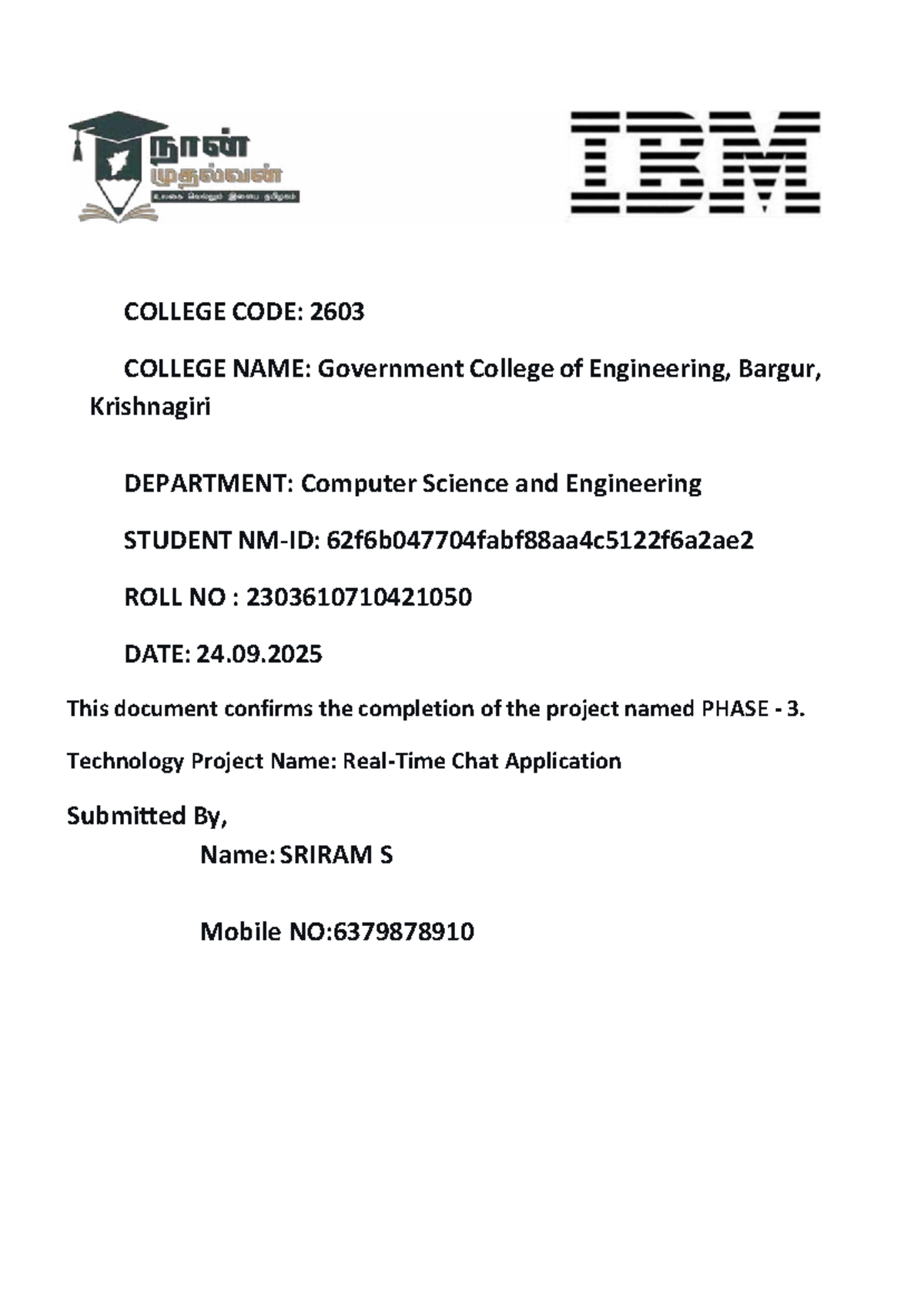 Project Report: Phase 3 - Chat Application Development (CSE 2603) - Studocu