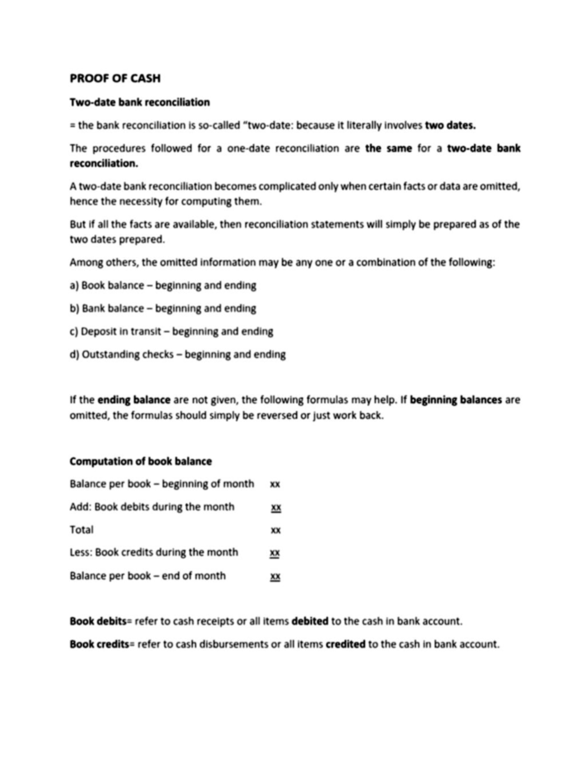 Proof-OF-CASH - Notes - PROOF OF CASH Two-date bank reconciliation =the ...