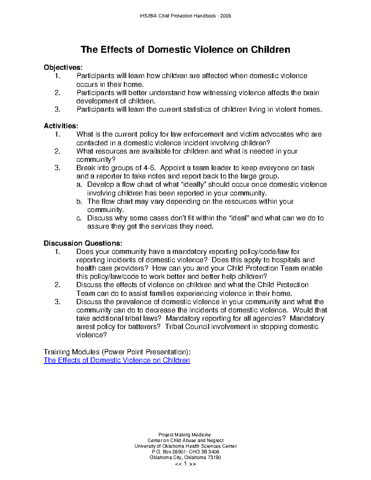 Child Protection Handbook 2005: Impact of Domestic Violence on Children ...