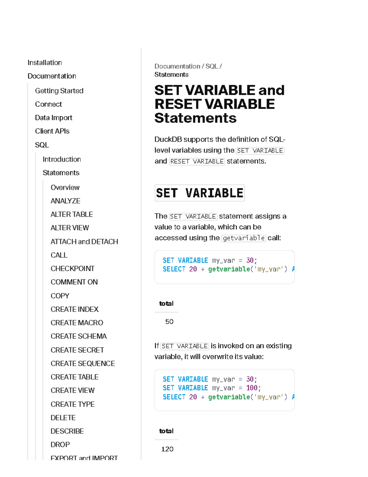 SET & RESET VARIABLE Statements Overview – DuckDB Documentation - Studocu