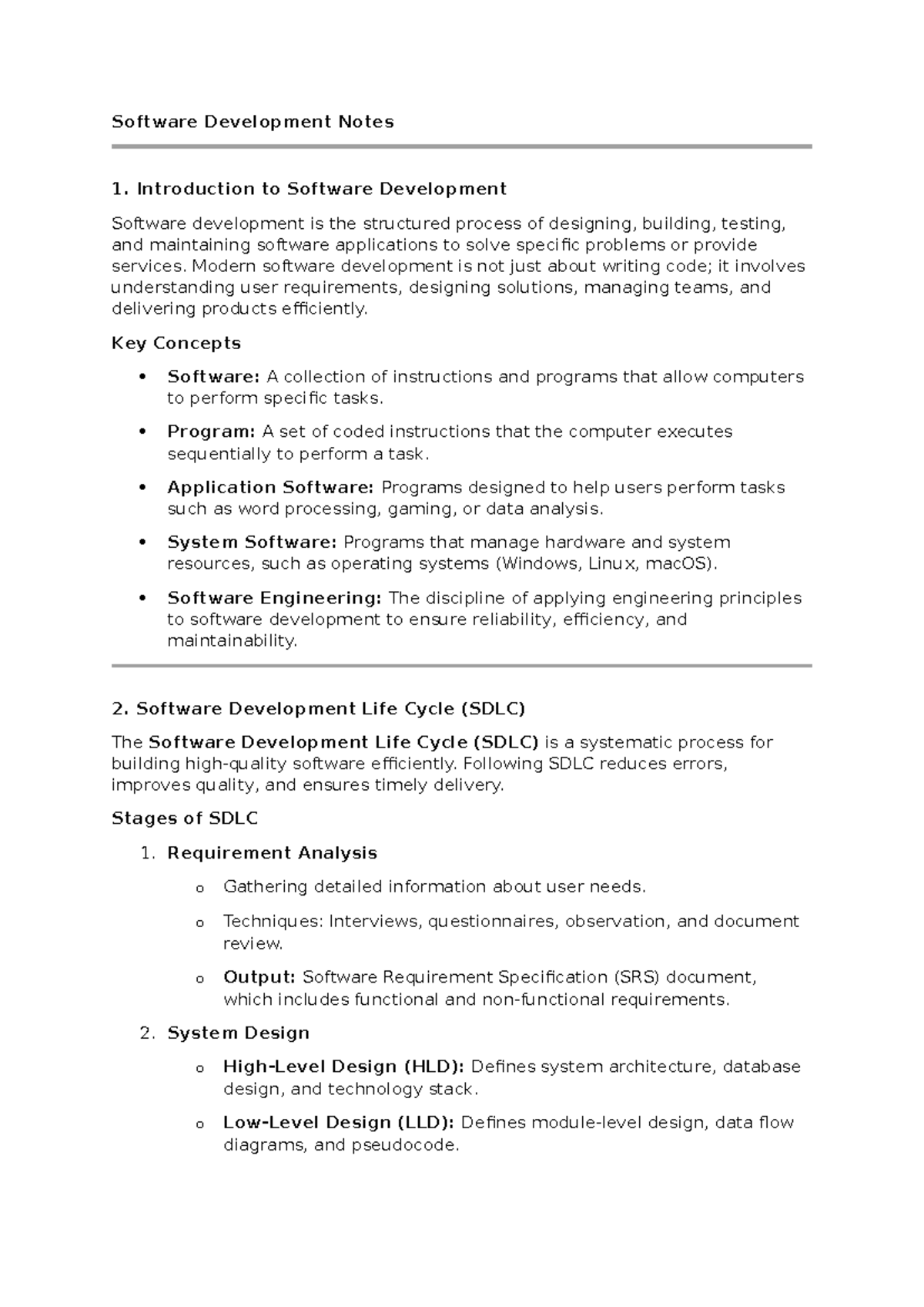 Software Development Notes: Crash Course Overview - Studocu
