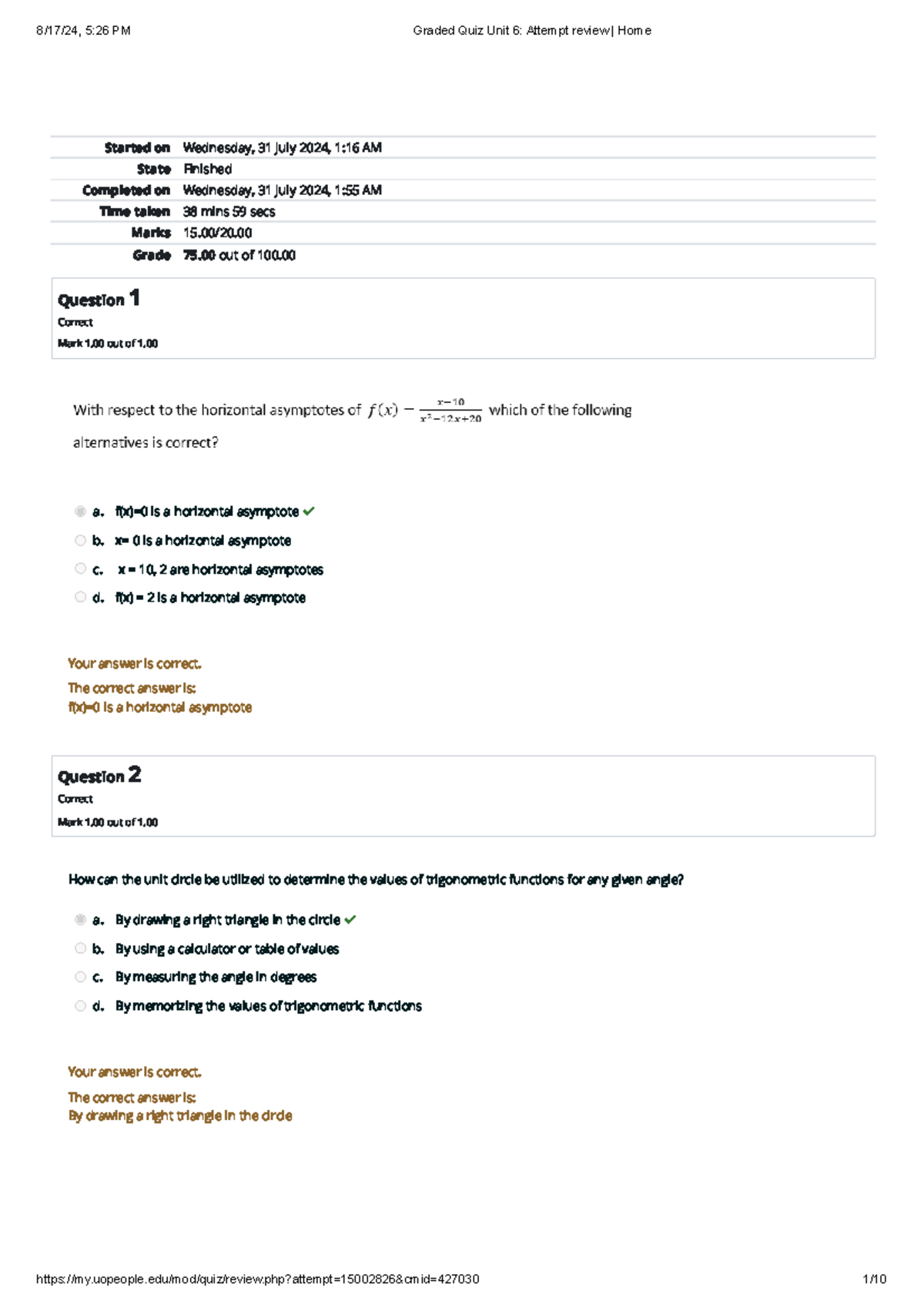 Graded Quiz Unit 6 Attempt Review - Home Evaluation Results - Studocu