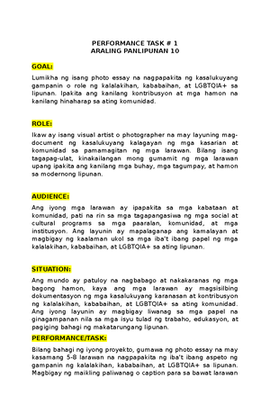 Third Performance TASK AP10 Q3 - PERFORMANCE TASK # 3 ARALING ...