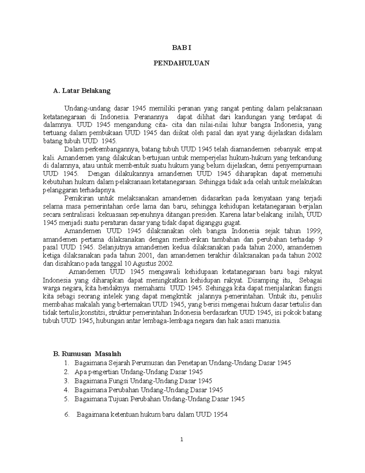 Makalah UUD 1945: Sejarah, Amandemen, dan Fungsi Ketatanegaraan - Document Preview