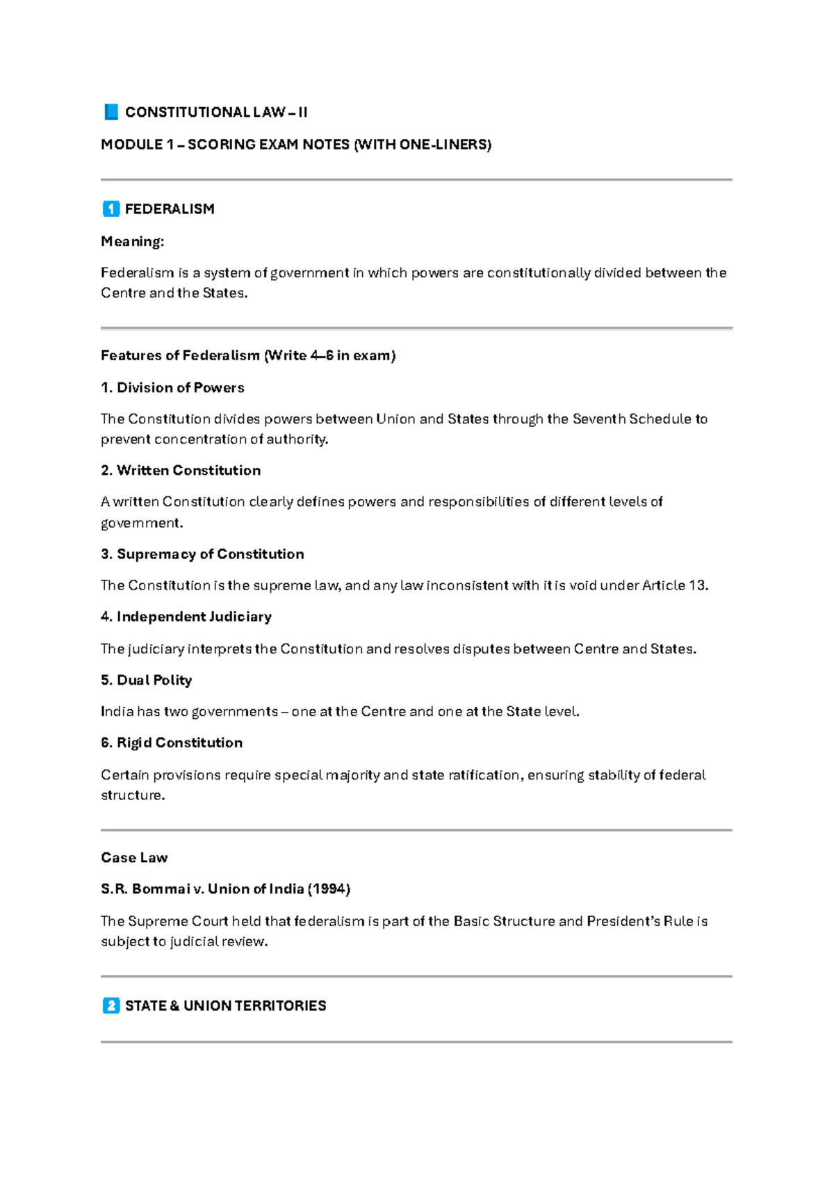 CONSTITUTIONAL LAW II MODULE 1 FINAL EXAM NOTES ON FEDERALISM - Studocu