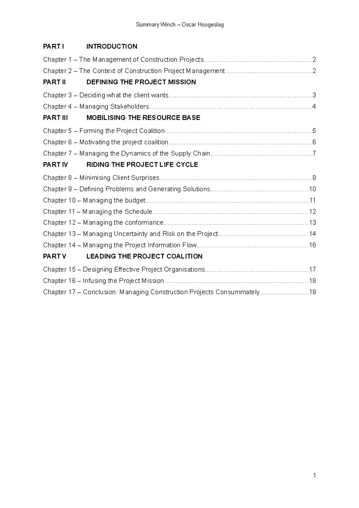Managing Construction Projects - Summary of Key Concepts and Chapters ...