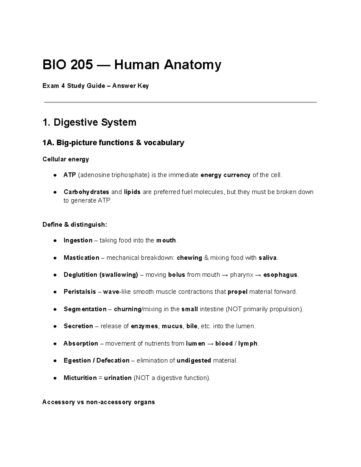 BIO 205 Human Anatomy Exam 4 Study Guide: Digestive & Reproductive ...
