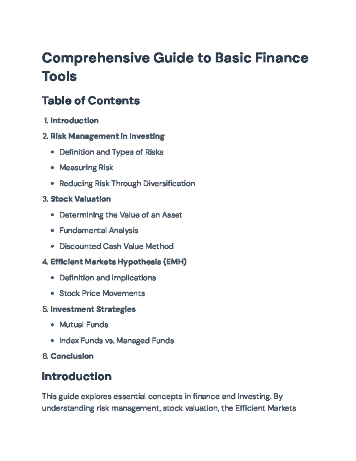 Basic Finance Guide: Risk Management, Valuation, & Investment ...