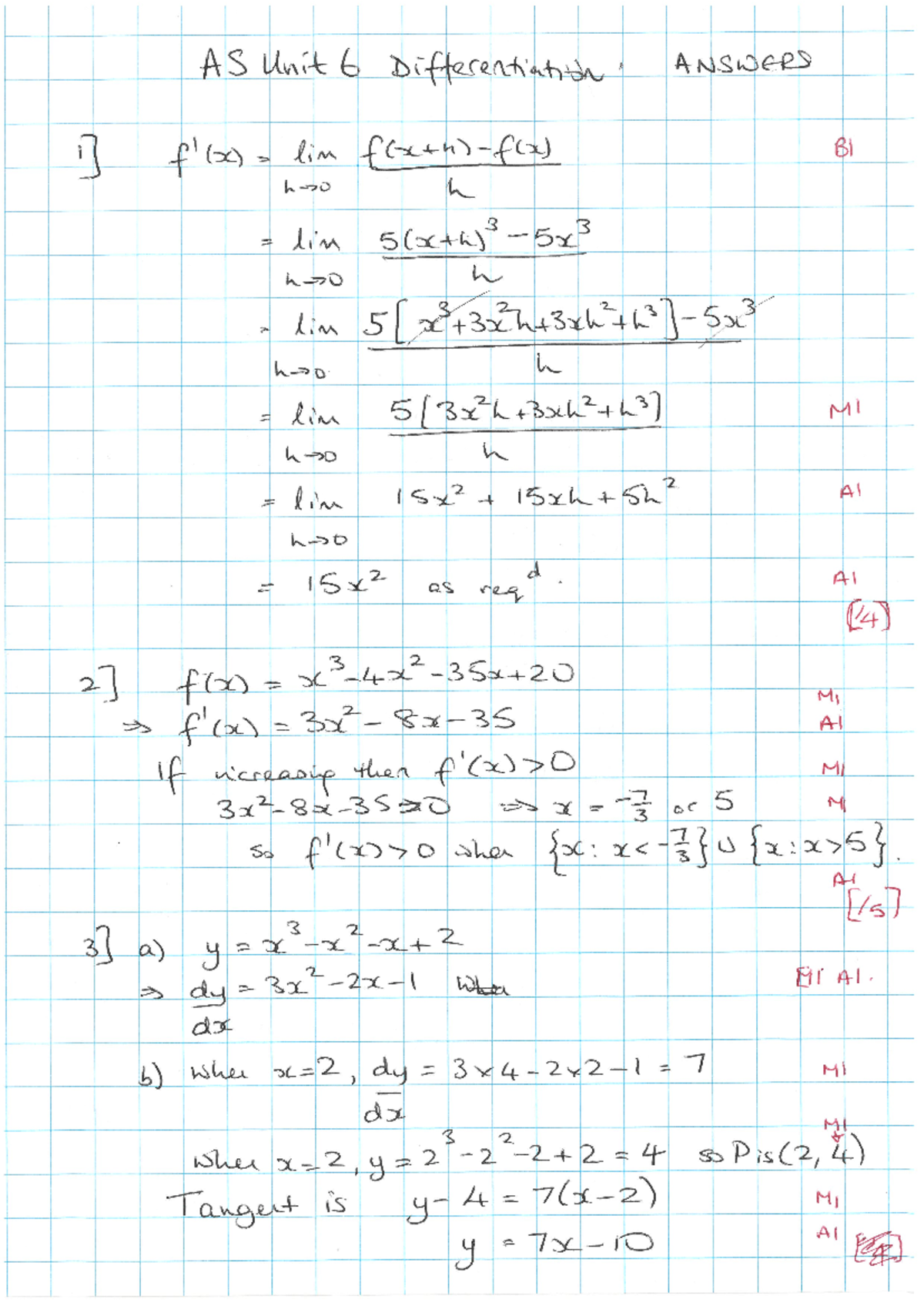 AS Maths Pure Unit 6 Differentiation Test Answers - Studocu