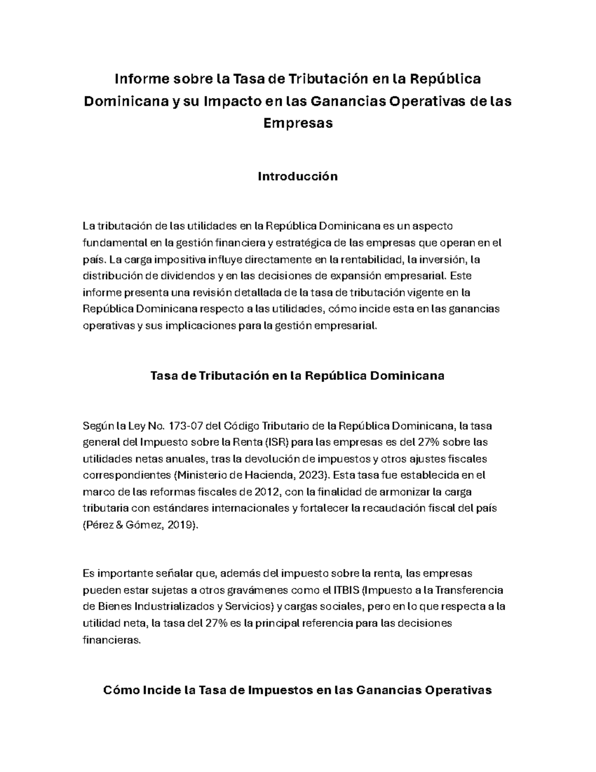 Informe sobre la Tasa de Tributación y su Impacto en las Ganancias ...