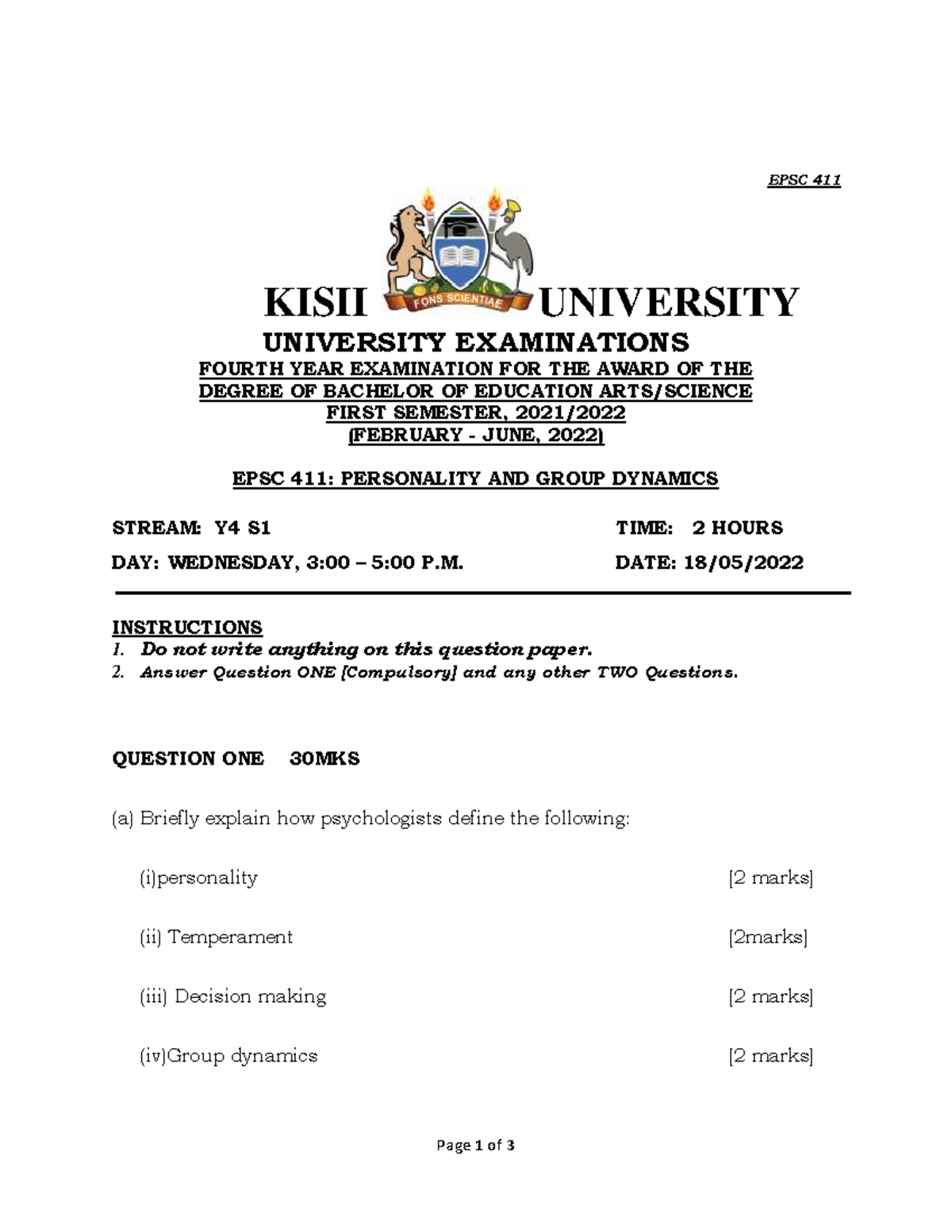 EPSC 411: Personality and Group Dynamics Exam Notes - Studocu