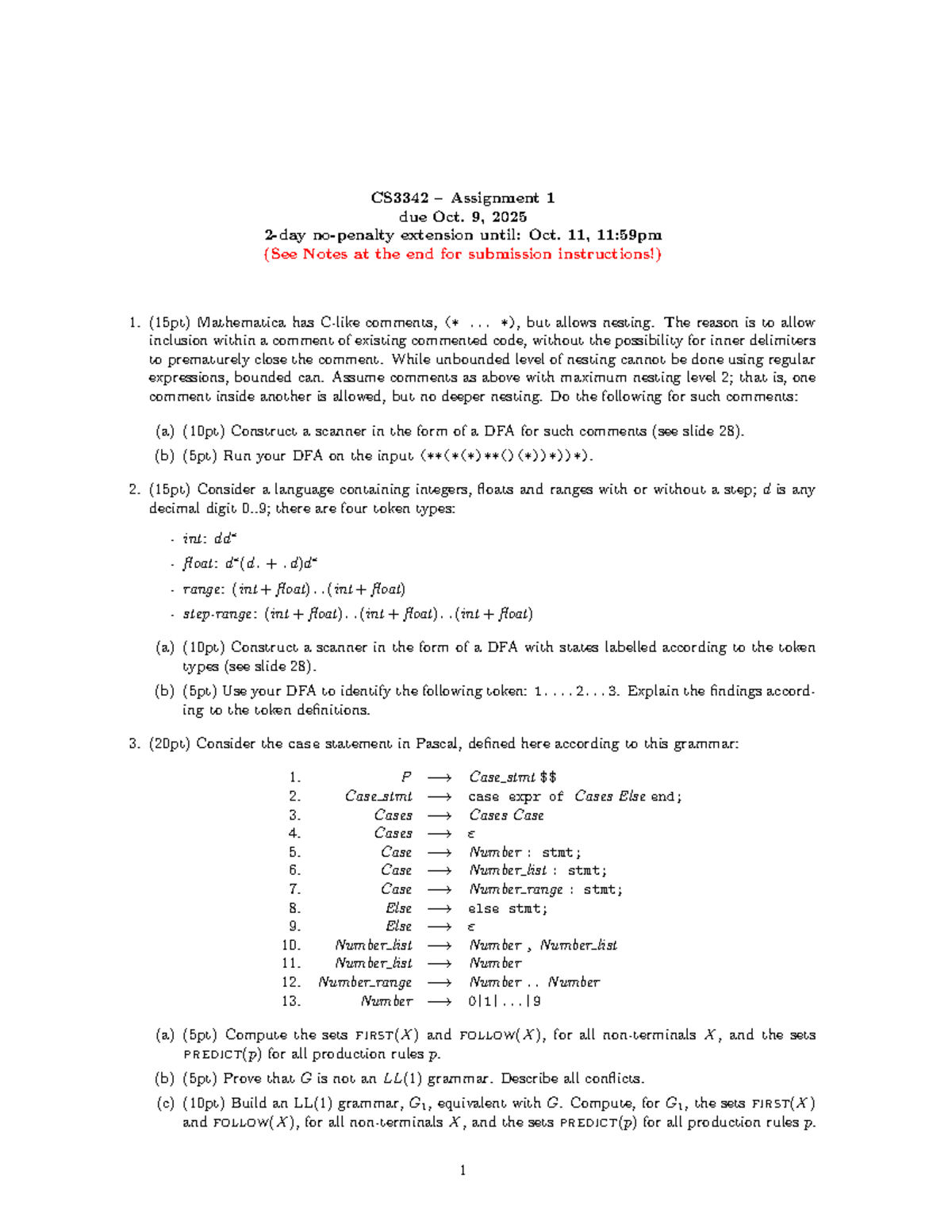 CS3342 Assignment 1: DFA Construction and Grammar Analysis - Studocu