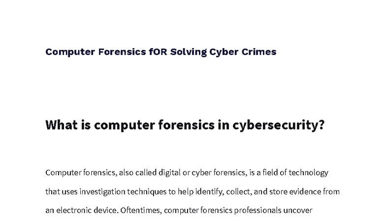 Computer Forensics in Cybersecurity: Techniques & Importance - Studocu