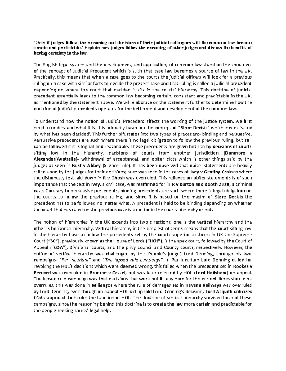 Judicial Precedent in Common Law: Structure & Benefits - Essay Guide ...