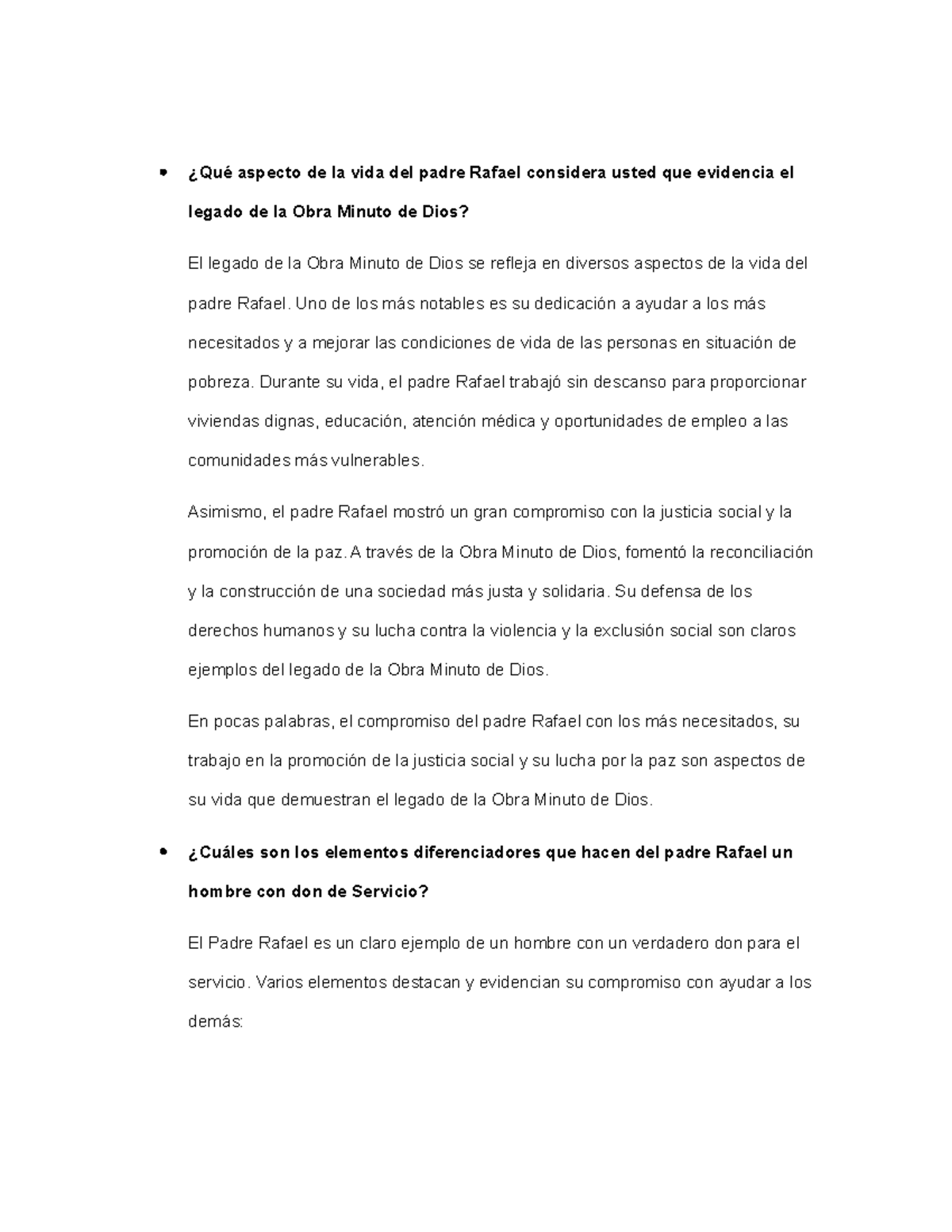 Legado del Padre Rafael y su Don de Servicio - Semana 3 - Studocu