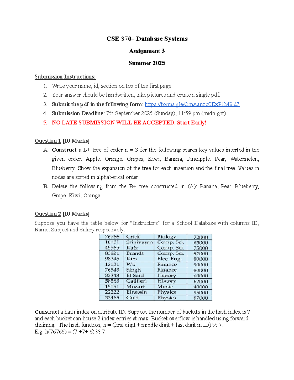 CSE370 Summer 25 Assignment 3: Database Systems Tasks and Instructions ...