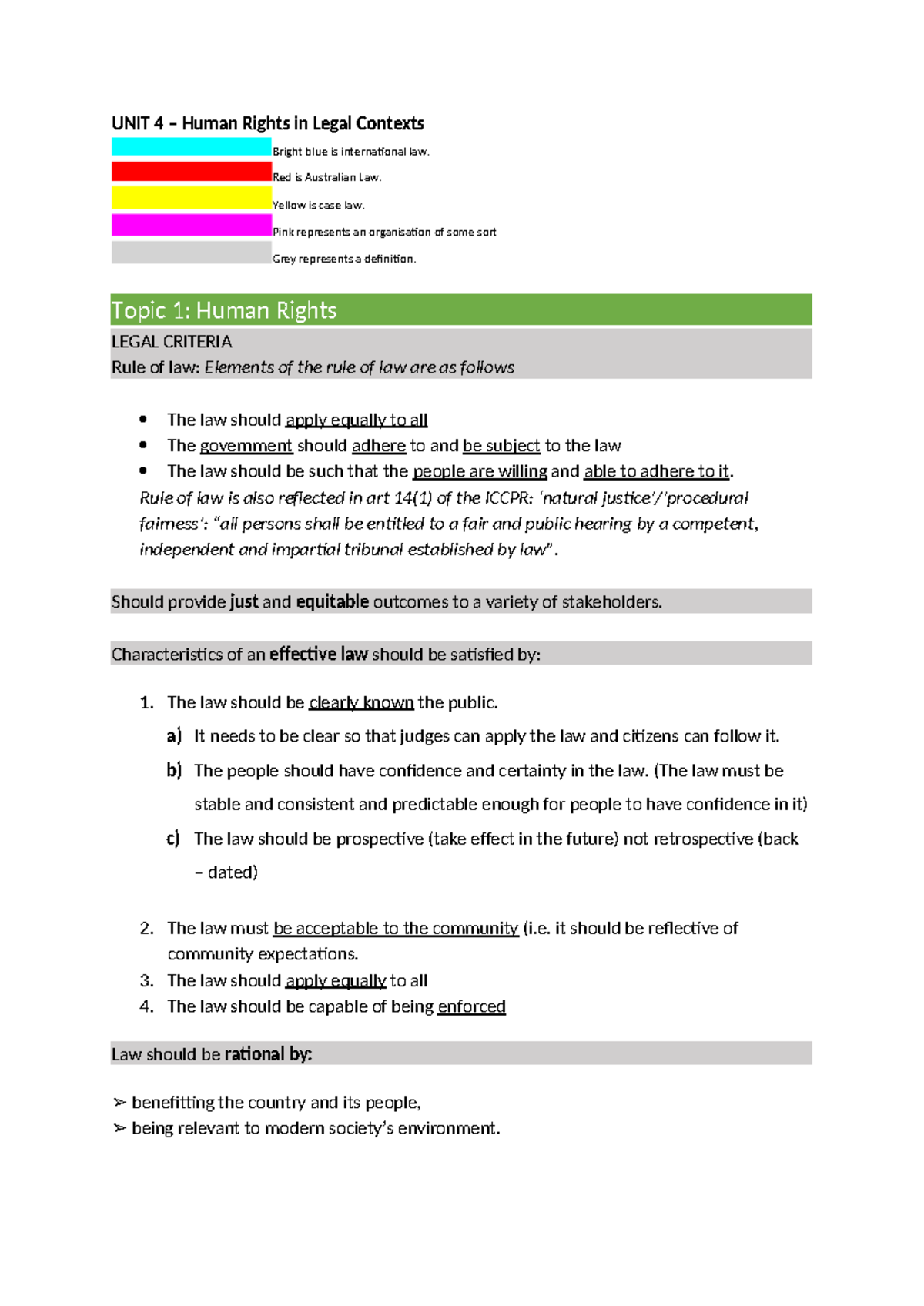 UNIT 4 Legal Notes on Human Rights in Legal Contexts - Studocu