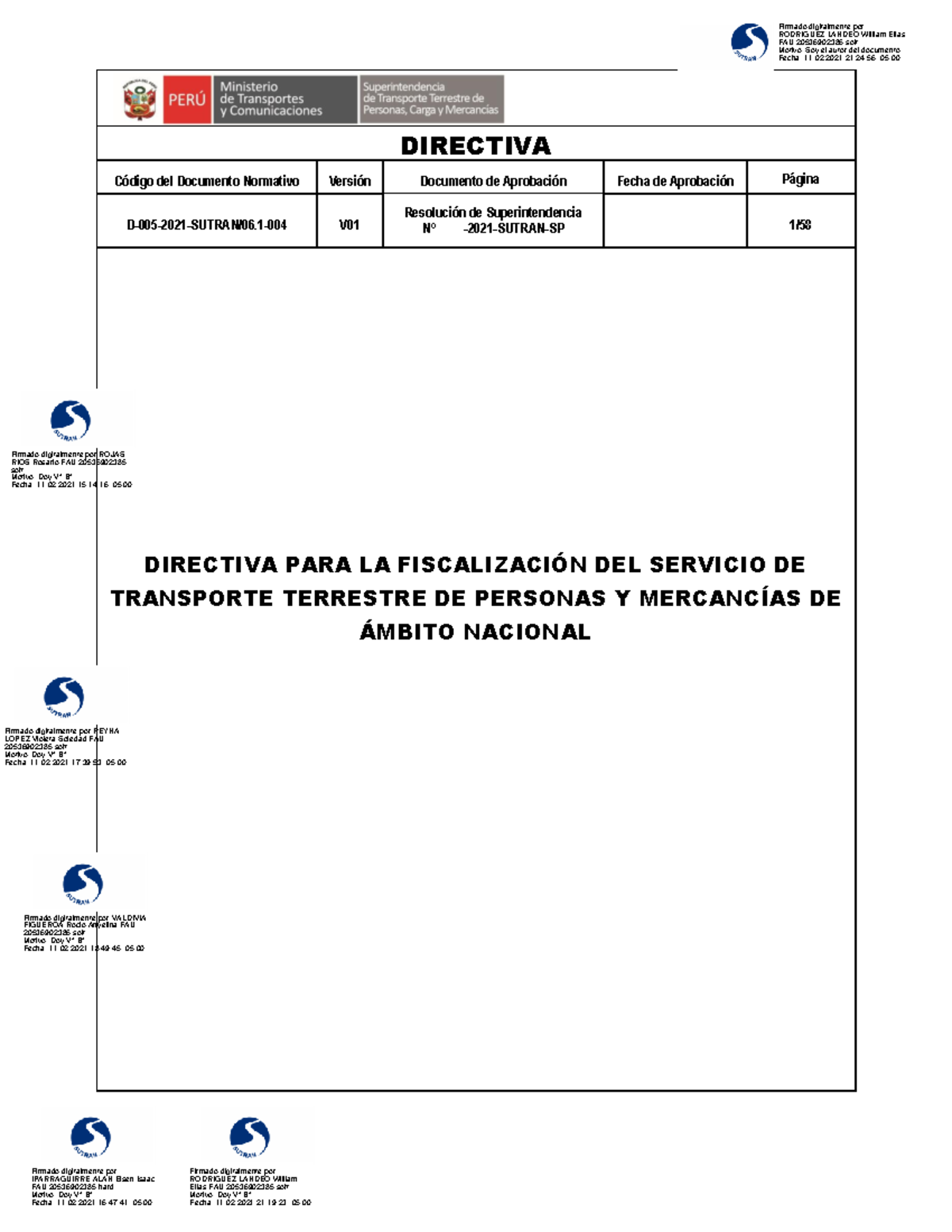 Directiva D-005-2021 de Fiscalización del Transporte Terrestre en Perú ...