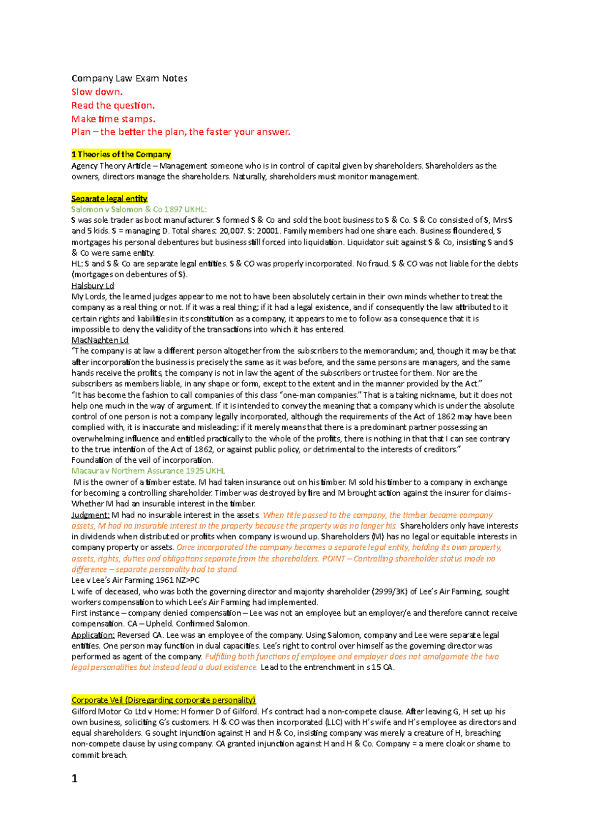 Company Law Exam Notes: Key Concepts for the 25 Oct 2019 Exam - Studocu