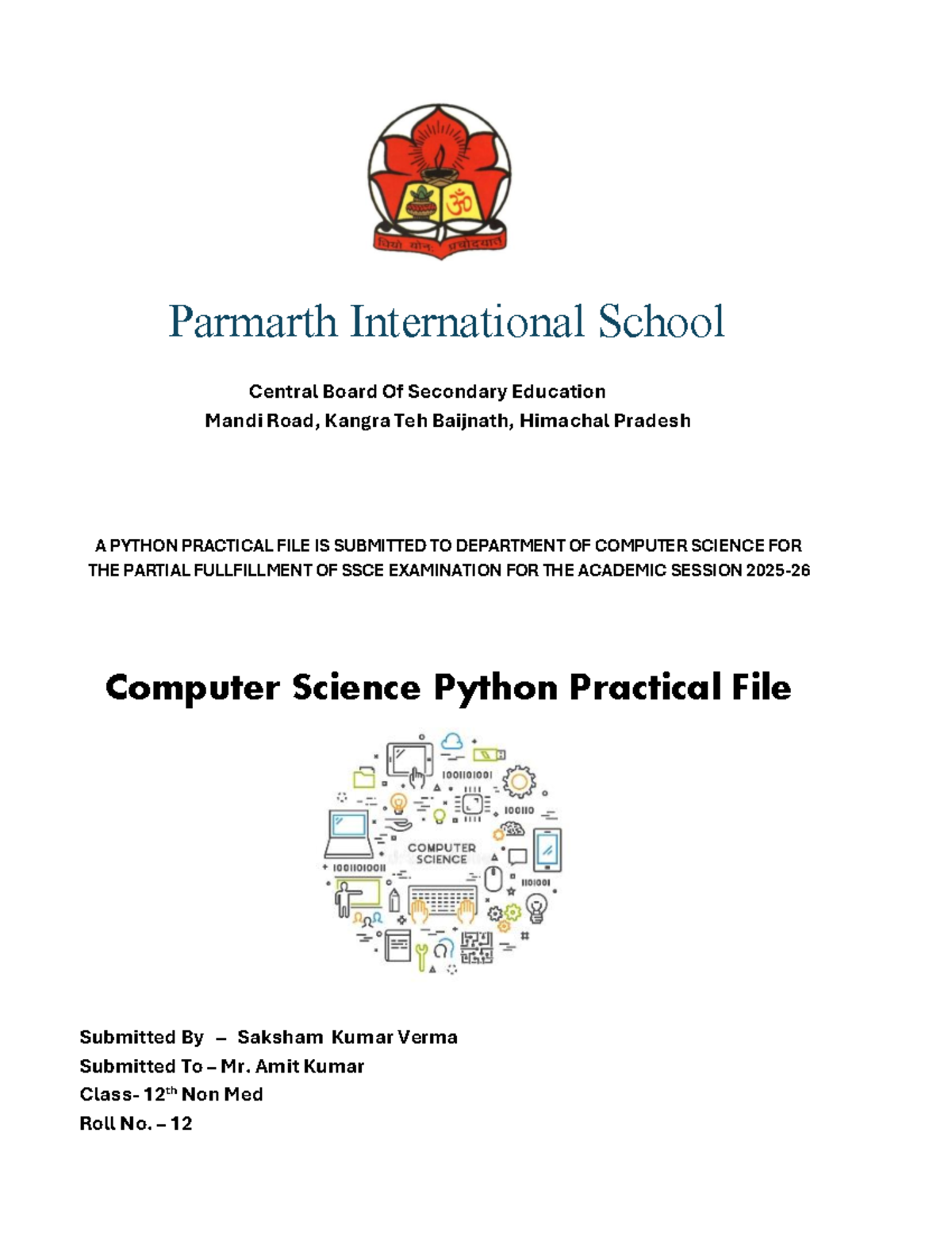 CBSE Class XII Computer Science Python Practical File - Studocu