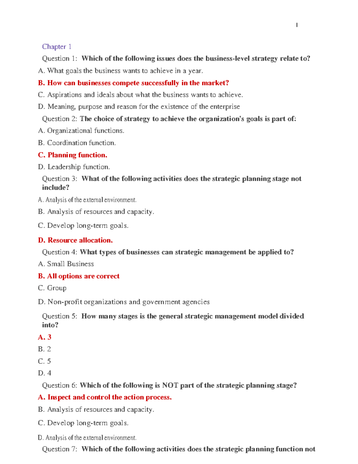 Strategic Management Multiples: Chapter 1 Quiz Questions and Answers ...