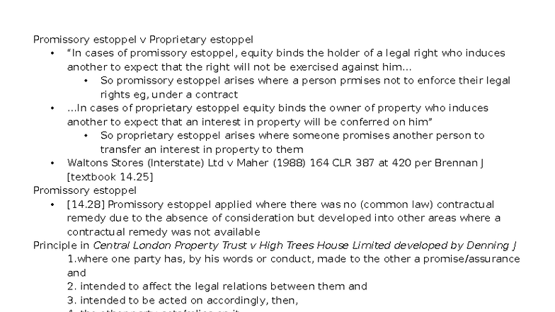 Estoppel Summary: Promissory vs Proprietary Estoppel Cases - Studocu