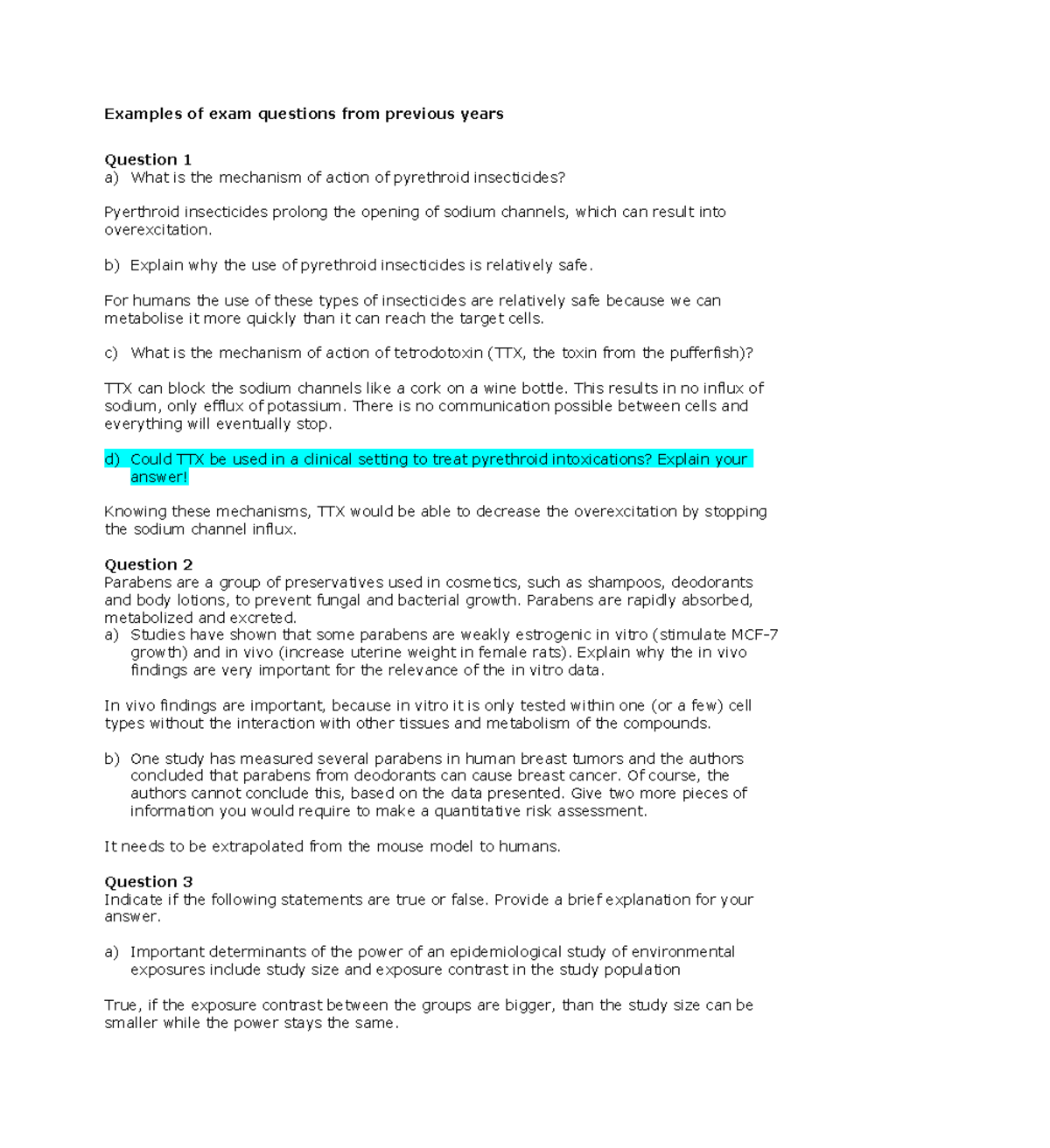 Effects Assessment - Past Exam Questions on Environmental Health Issues ...